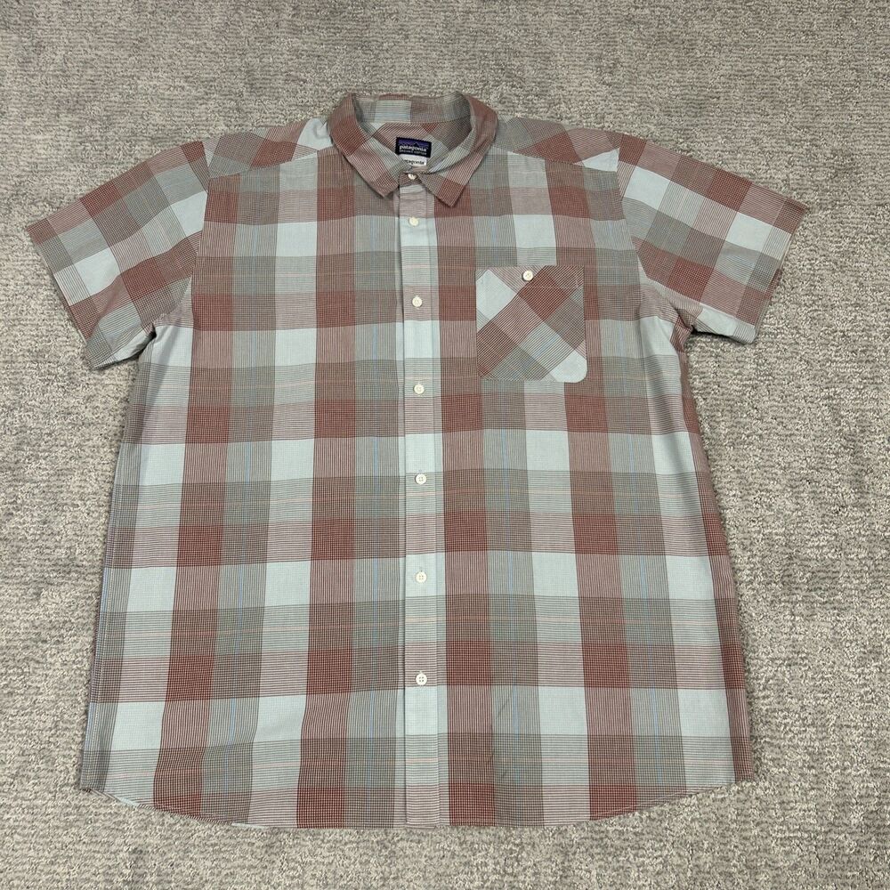 Patagonia Go-To Shirt Mens XXL Button-Up Outdoors Rust Gray Plaid Organic Cotton